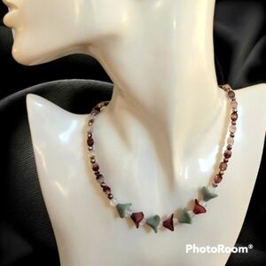 HANDMADE Romantic Czech Glass Tulip Opalite Beaded Collar Necklace